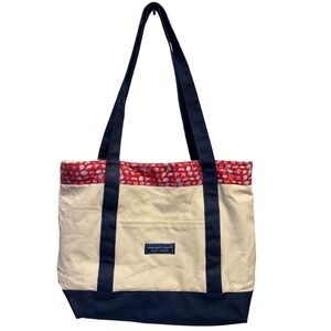 Vineyard Vines NFL Logo Canvas Tote Bag Navy Blue Cream Red Custom Collection